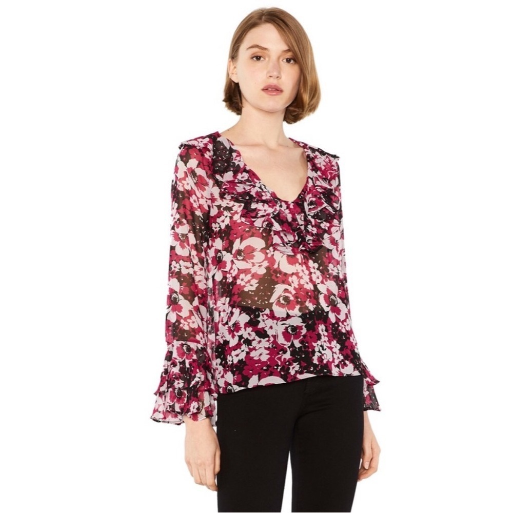 Misa Los Angeles Lenora Top In Chel Bella Floral Black/Pink Size Medium
